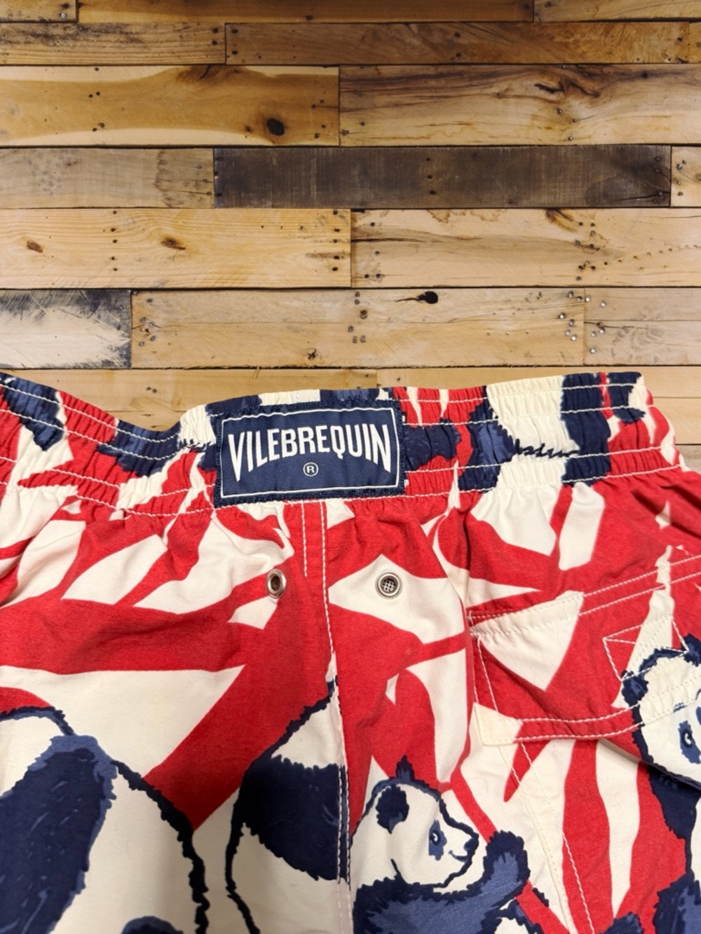 Vilebrequin Moorea Panda Print Swim Shorts Trunks Red White Boys Size Small - Picture 4 of 6